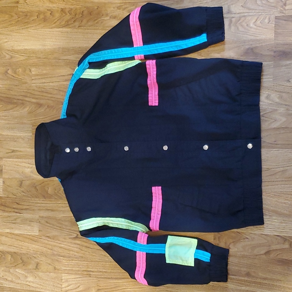 VTG 1990s Climate Zone Mens Lightweight Jacket Neon Pink Blue Green Size M Black